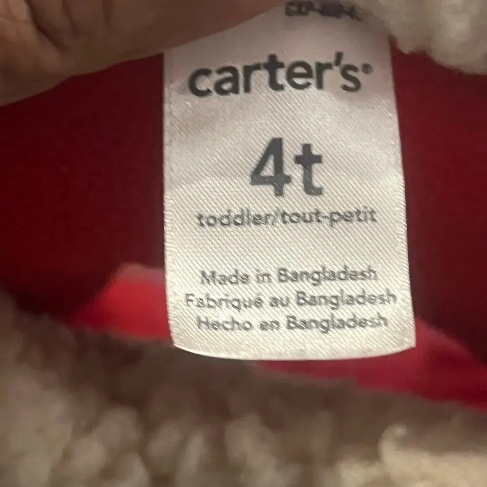 Carters Boy 4T Puffer Vest Sherpa Collar Fleece‎ Red Gray Zip Up Winter Jacket